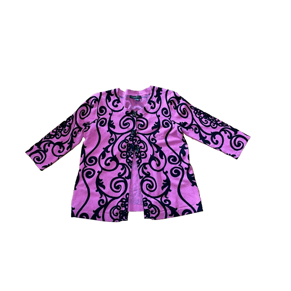 Designers Originals Pink‎ & Black Swirl 3 Button Cardigan - size M